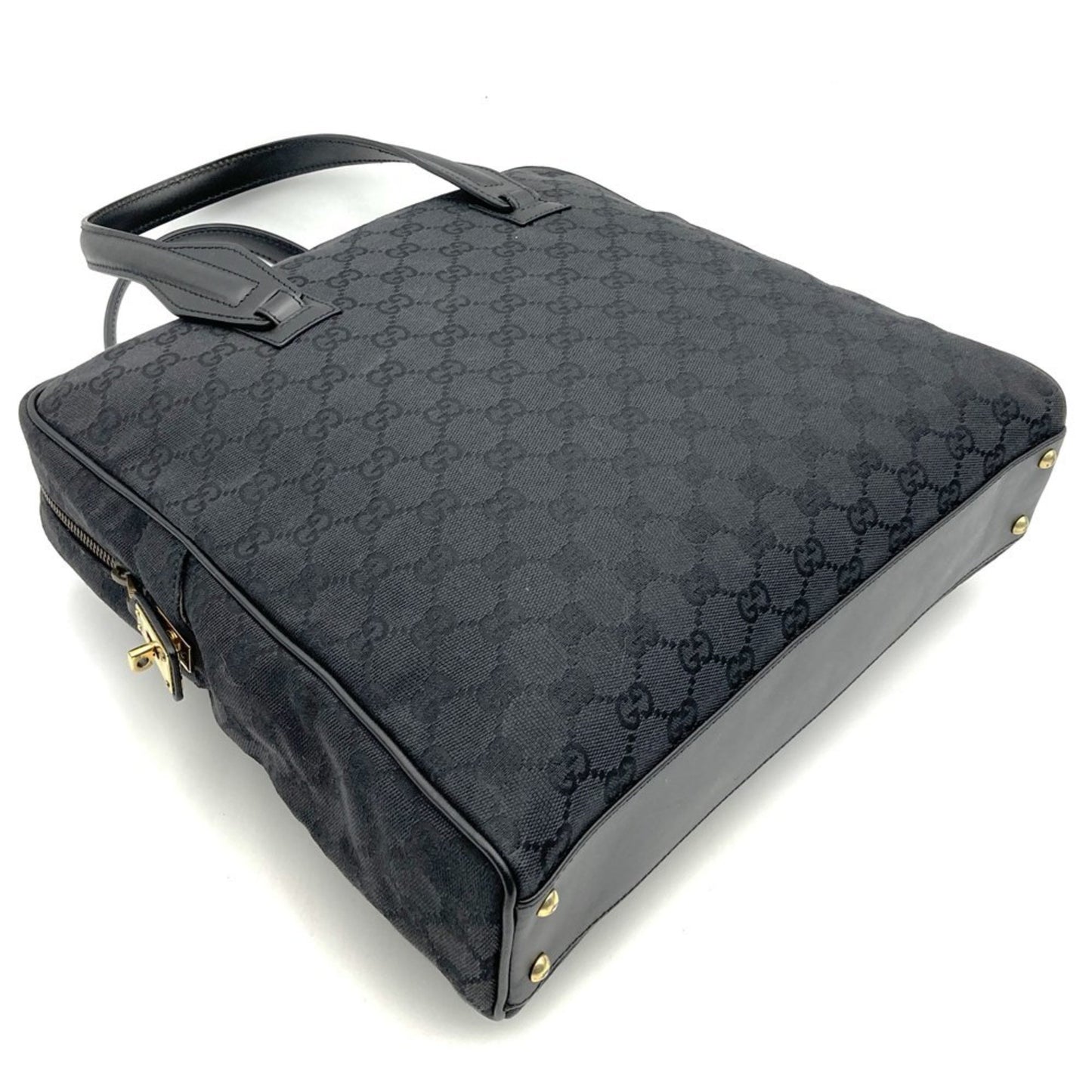 Gucci 90677 001013 Handbag Tote Bag Gg Canvas Pattern Leather Black