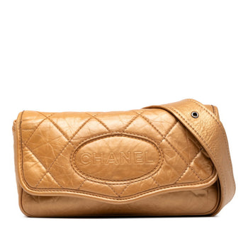 Chanel Matelasse Wild Stitch Vintage Crossbody Shoulder Bag In Gold Leather