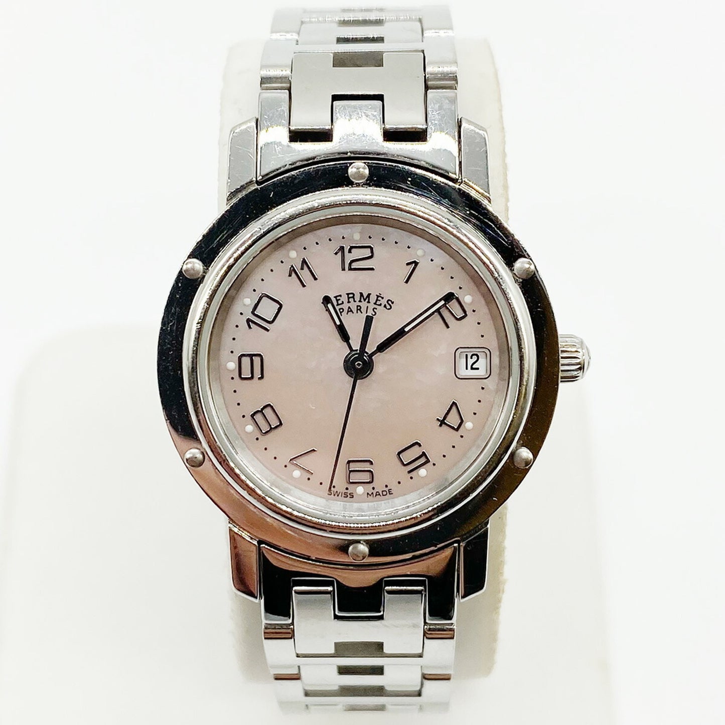 Hermes Watch Cl4.210 Clipper Quartz Pink Shell Stainless Steel Dial