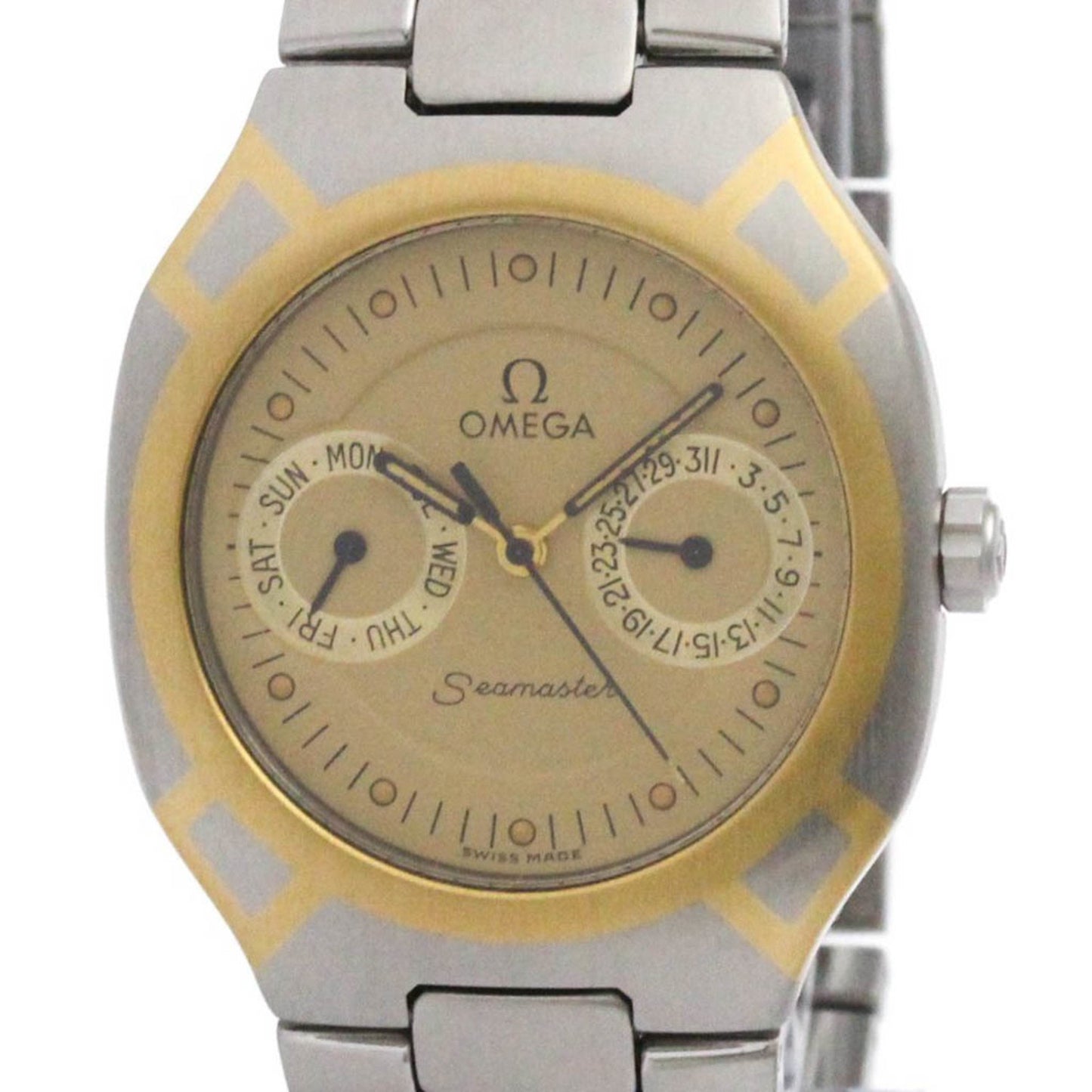 Omega Seamaster Polaris Day Date 18K Gold Steel Watch 396.1022 Polished