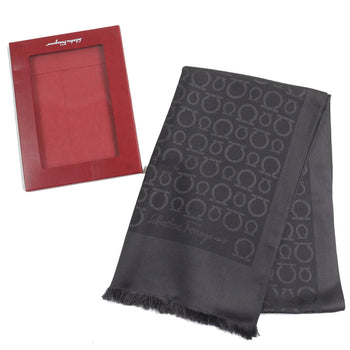 Salvatore Ferragamo Silk Wool Gancini Logo All-Over Print Mini Fringe Shawl/Stole