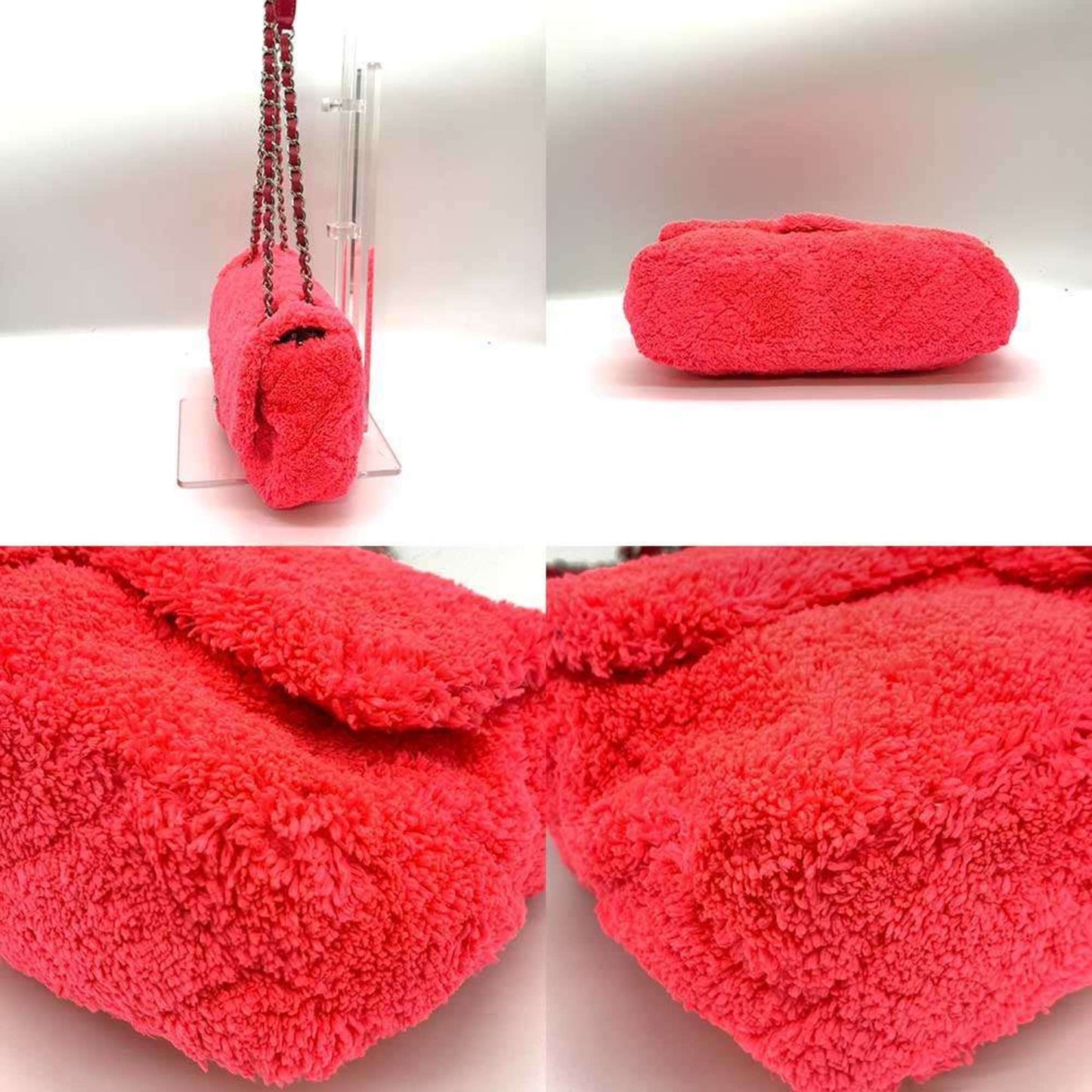 Chanel Chain Shoulder Bag Pink Neon Color Pochette 2Way Matelasse Pattern