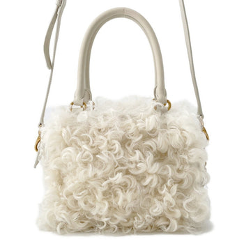 Miu Miu Miu Zipped Sheepfur Handbag 5Bb092 Miumiu 2-Way White