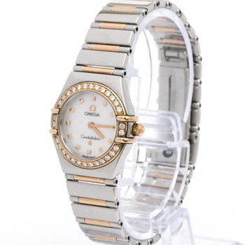 Omega Constellation Diamond Mop 18K Pink Gold Steel Watch 1368.71 Polished