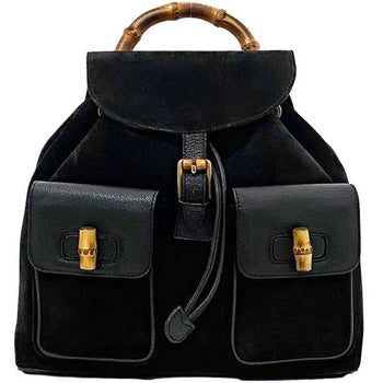 Gucci Backpack F-23291 Black Bamboo 003 2058 0016 Suede Leather Gucci Rucksack Flap