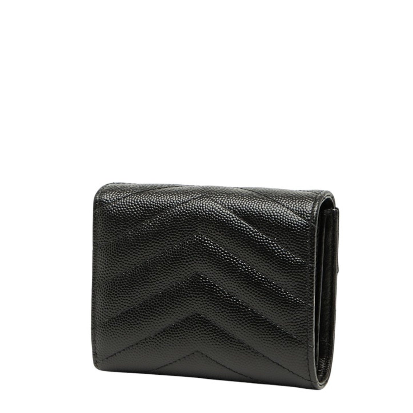 Saint Laurent Ysl Cassandra Tri-Fold Compact Wallet 692061 Black Leather