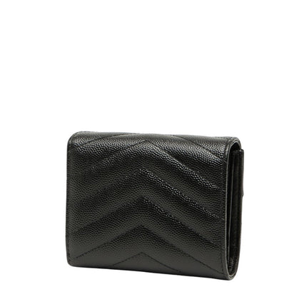 Saint Laurent Ysl Cassandra Tri-Fold Compact Wallet 692061 Black Leather