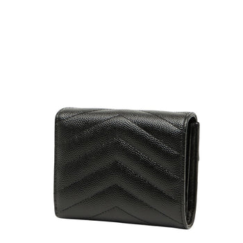 Saint Laurent Ysl Cassandra Tri-Fold Compact Wallet 692061 Black Leather