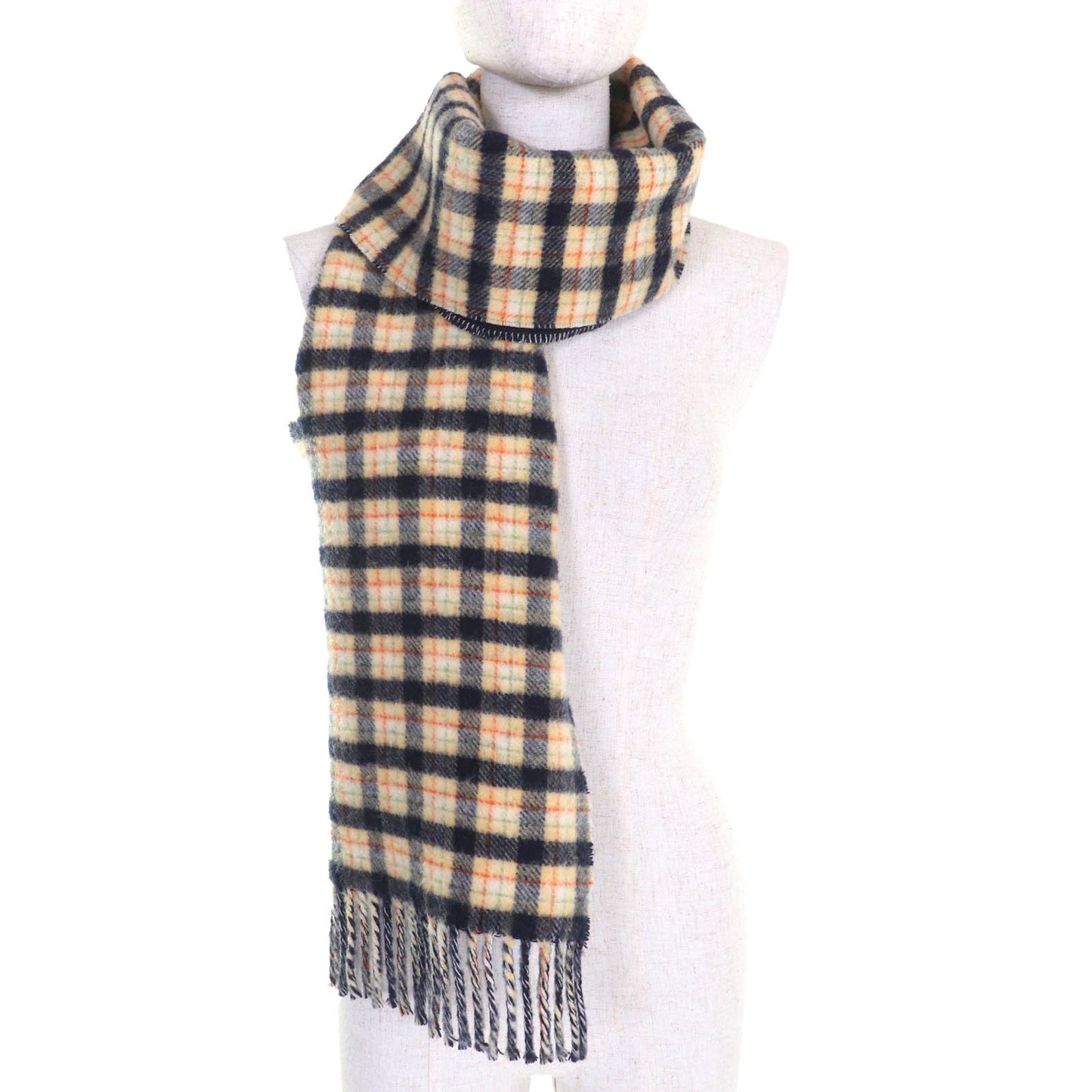 Gucci 597527 100% Wool Check And Gg Pattern Reversible Scarf With Fringe