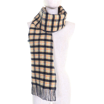 Gucci 597527 100% Wool Check And Gg Pattern Reversible Scarf With Fringe