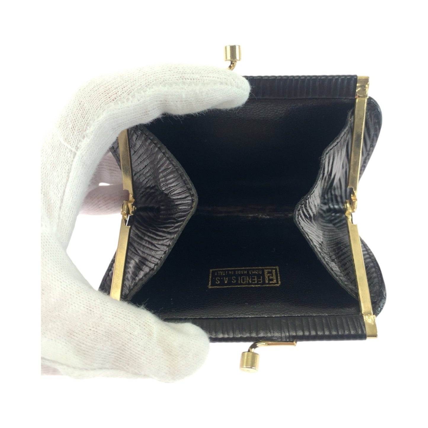 Fendi Vintage Zucca Black Gold Hardware Canvas Wallet/Coin Case Compact Wallet