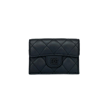 Chanel Matelasse Coco Lambskin Leather Tri-Fold Wallet In Metallic Black E2140