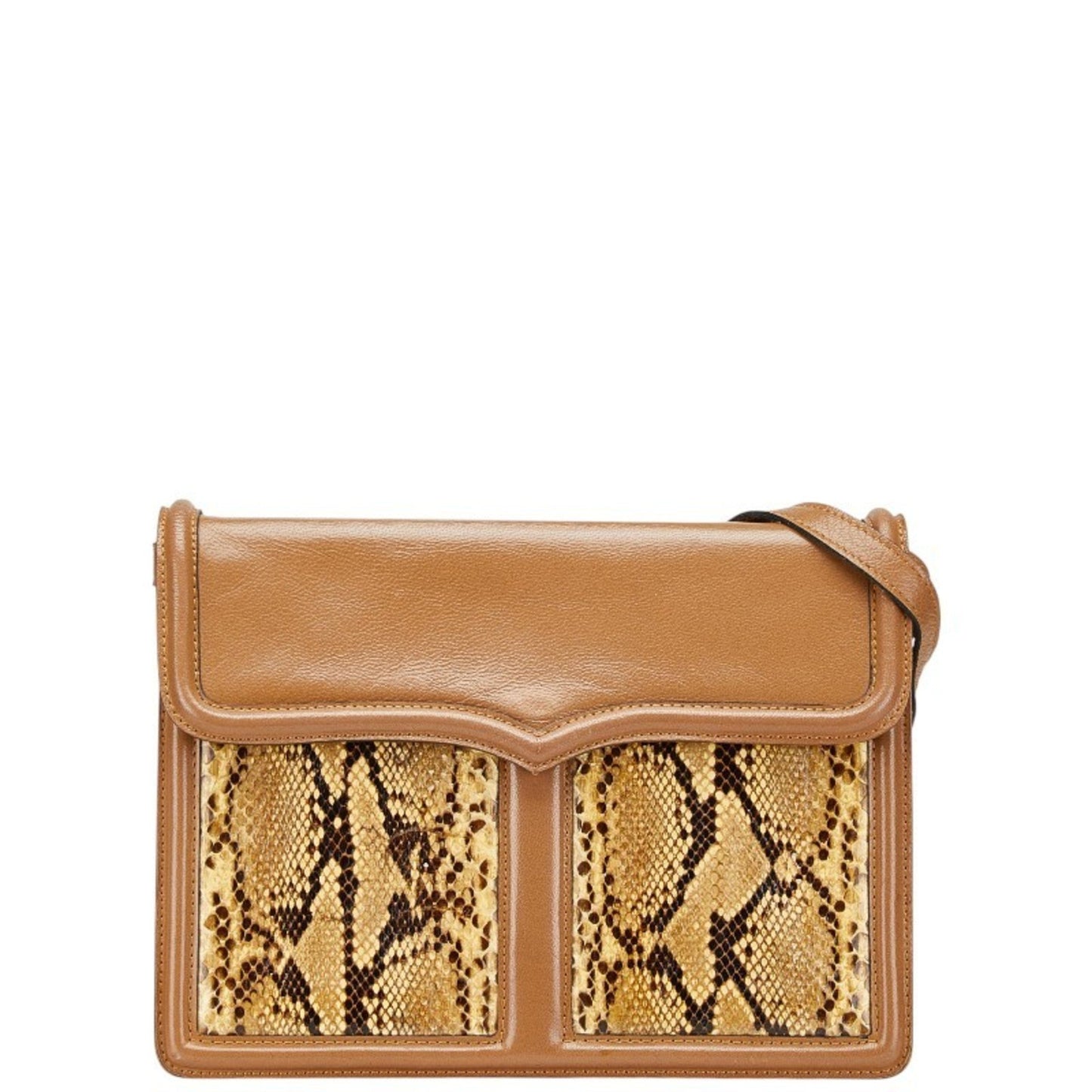 Saint Laurent Python-Embossed One-Shoulder Bag In Brown Leather