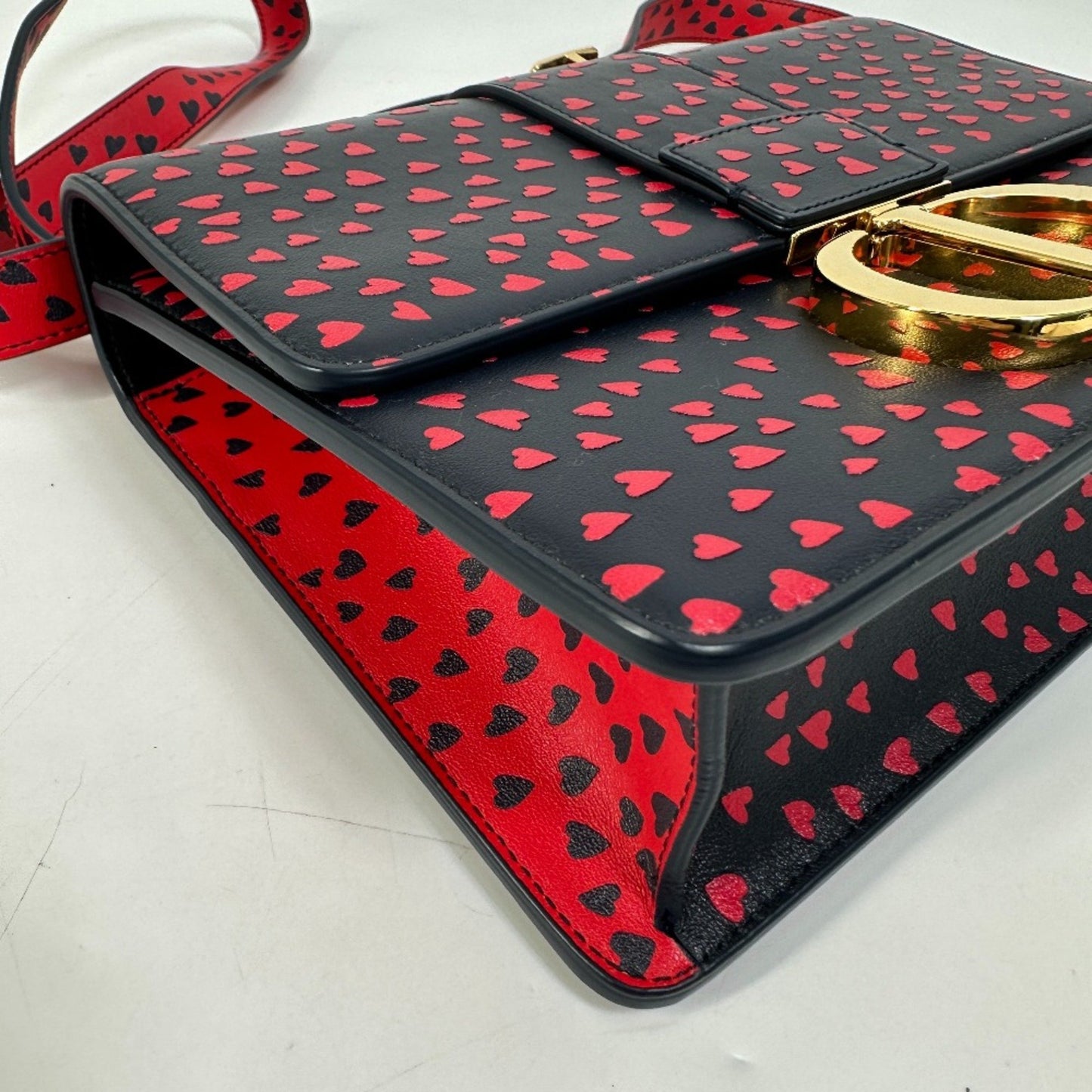 Christian Christian Dior Heart Logo Crossbody Shoulder Bag Black Red