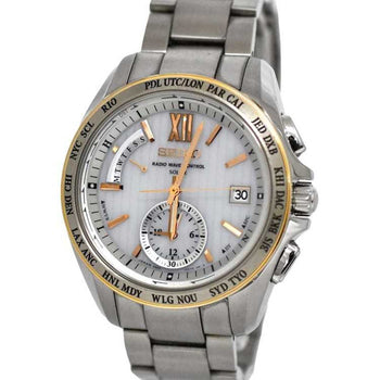 Seiko Watch Brightz Date White Silver 8B54-0Aw0 F-20461 Solar Quartz Seiko