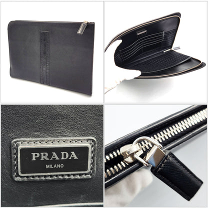 Prada Saffiano Clutch Bag 2Vn003 Black Leather
