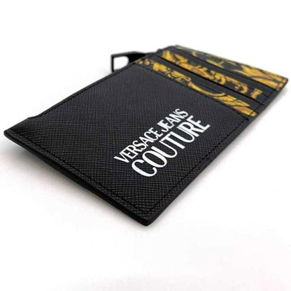 Versace Coin Case Ec-23104 Black Yellow Jeans Couture 72Ya5Pb3 Card Holder Saffiano Leather Versace