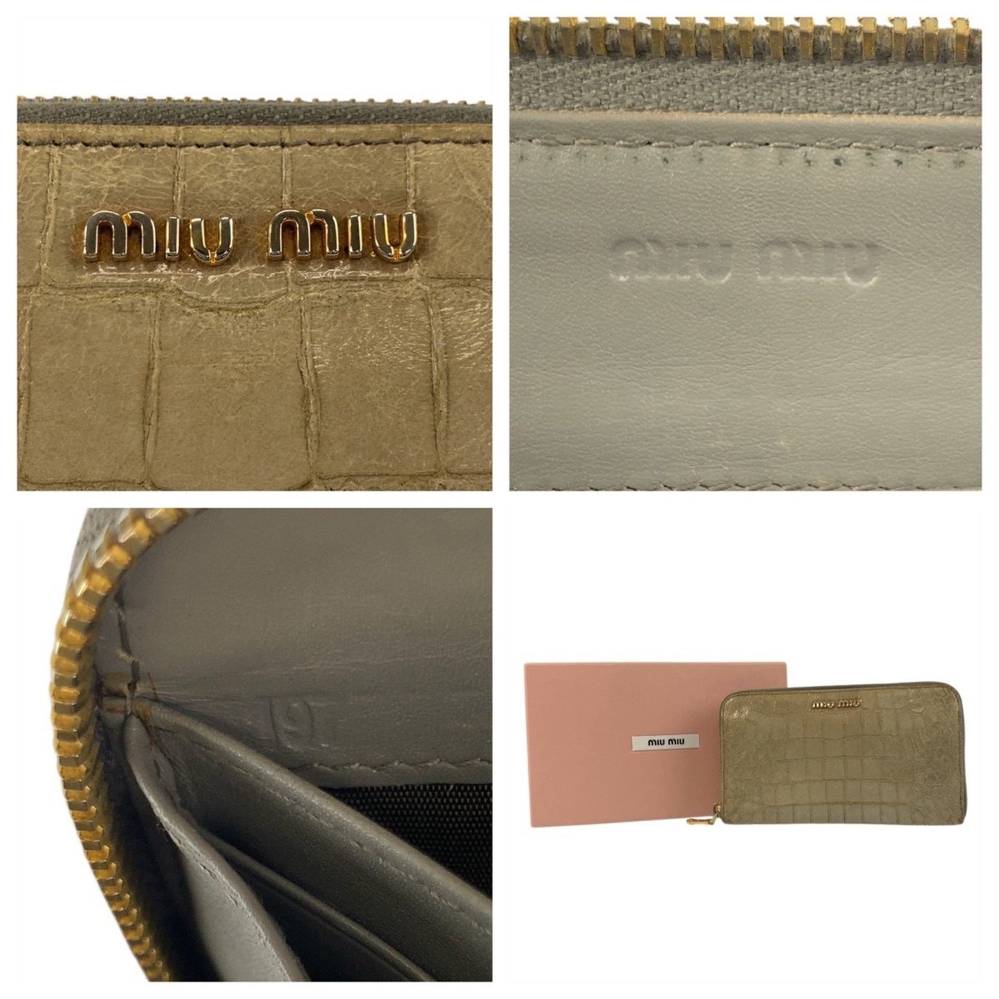 Miumiu Miu Embossed Gray Leather Long Wallet