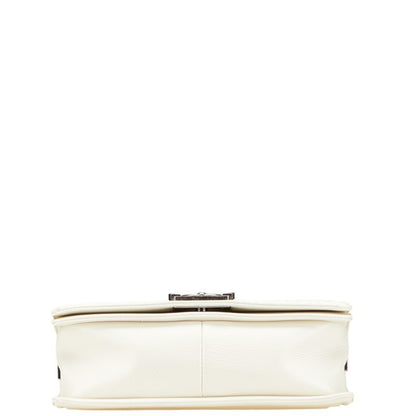 Chanel Matelasse Boy Chanel Coco Mark Chain Shoulder Bag White Leather