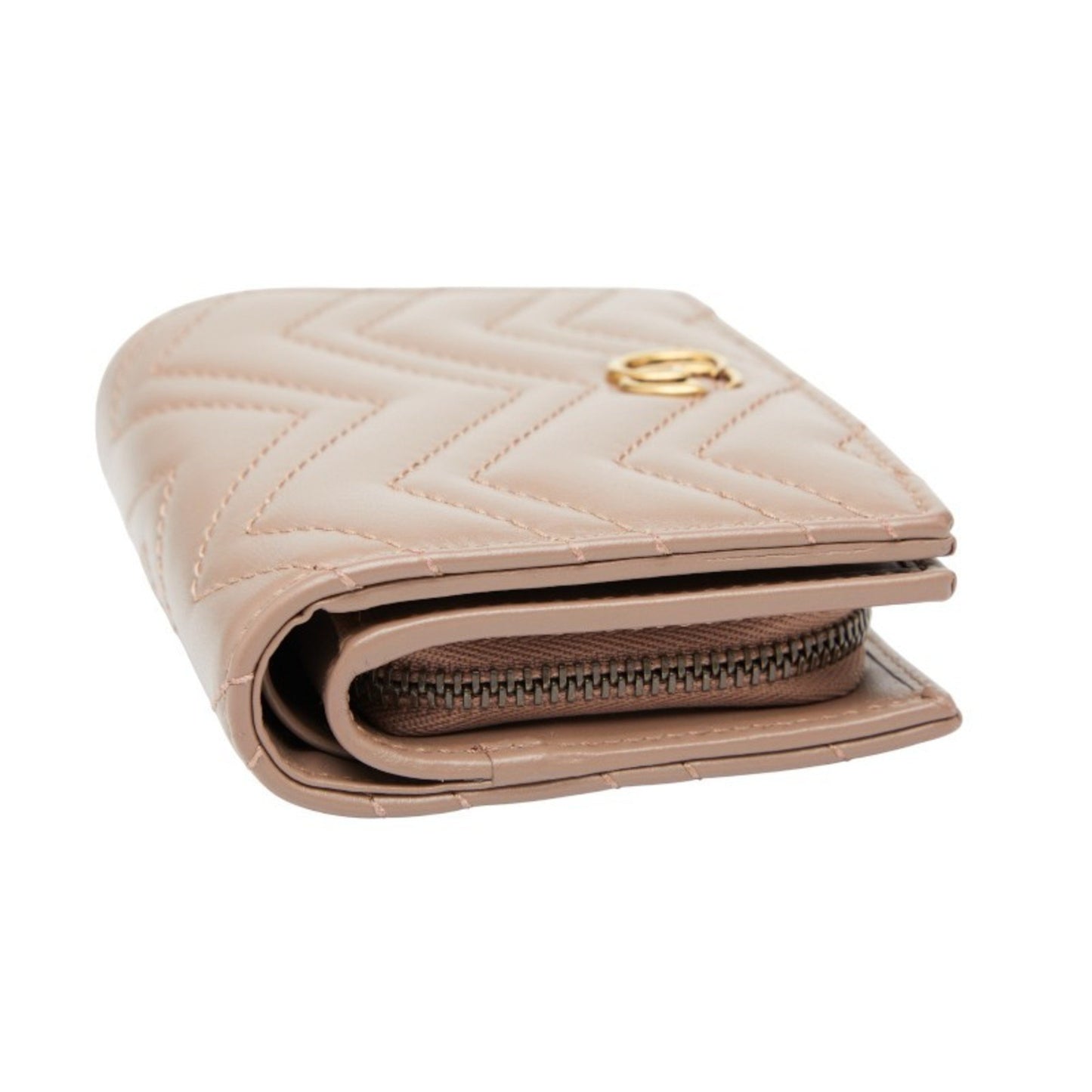 Gucci Gg Marmont Double G Bifold Compact Wallet 773427 Pink Beige Leather