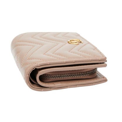 Gucci Gg Marmont Double G Bifold Compact Wallet 773427 Pink Beige Leather
