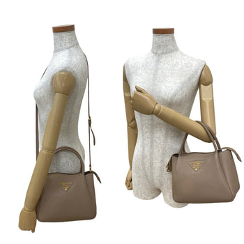 Prada Flu Vitello Dino Logo Hardware Soft Leather 2-Way Handbag/Shoulder Bag Beige A58-6