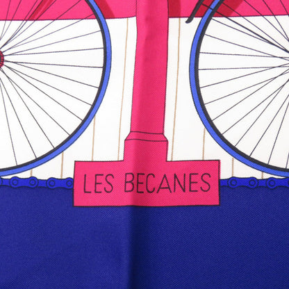Hermes Herms Carr 90 Les Becanes Bicycle Silk Blue Scarf Muffler 0141