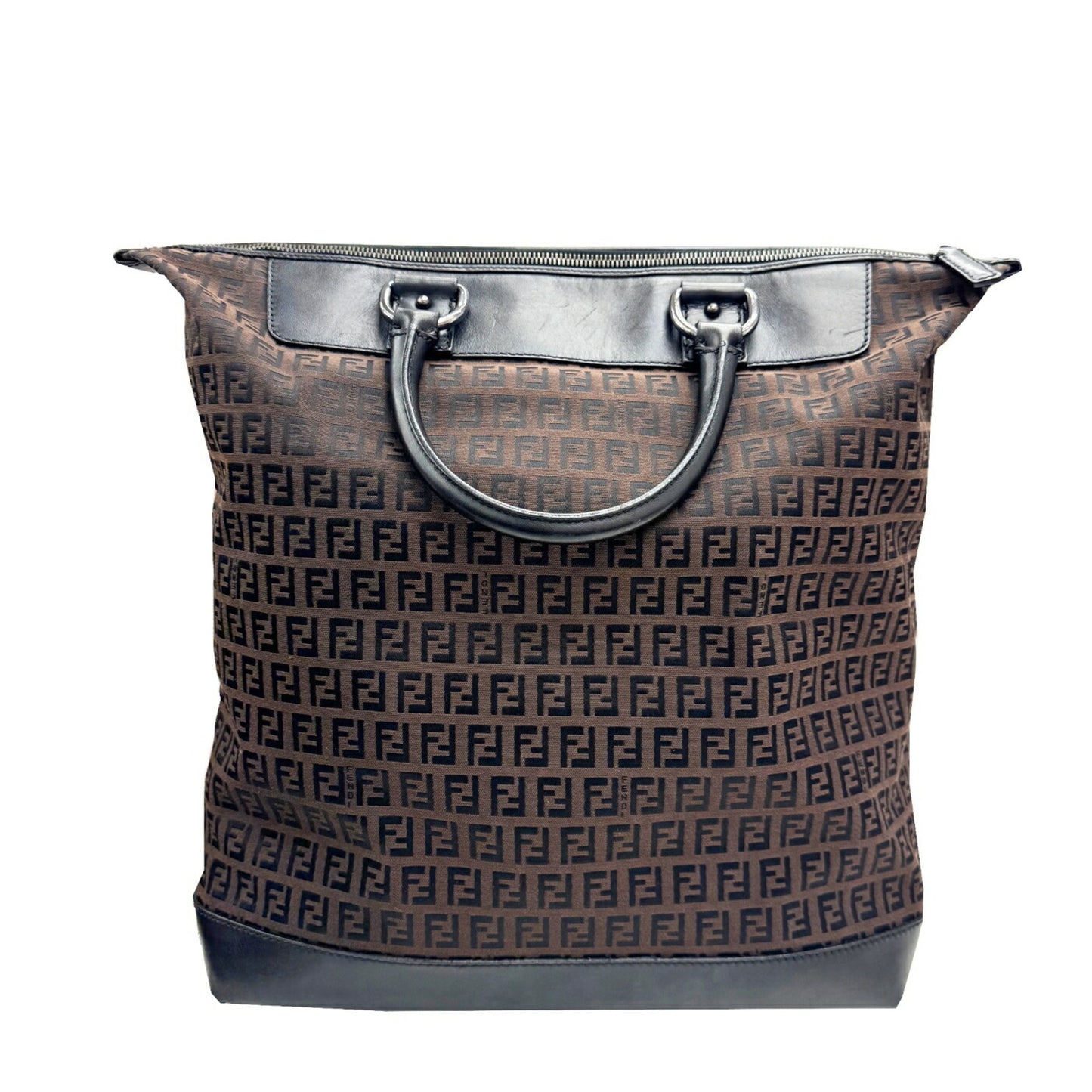Fendi Zucchino Handbag Tote Bag Canvas Leather