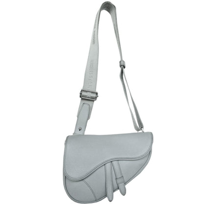 Christian Dior Dior Body Bag Saddle Leather Light Gray Silver