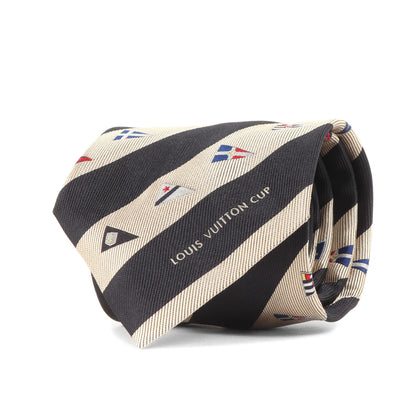 Louis Vuitton Cup Limited Edition Regimental Silk Cravat Tie In Beige With Flag Sail