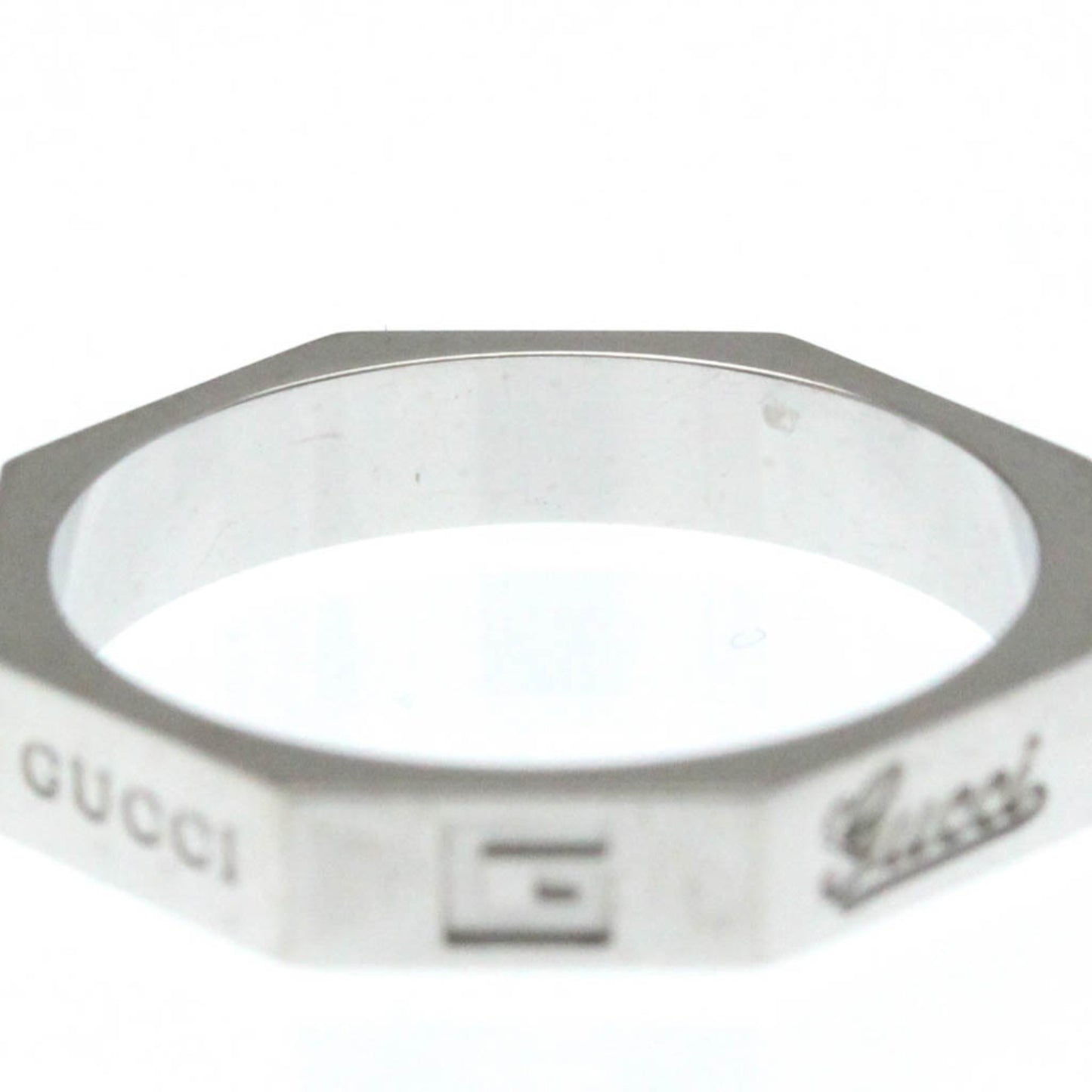 Gucci Octagonal Ring White Gold (18K) Fashion No Stone Band Ring Silver