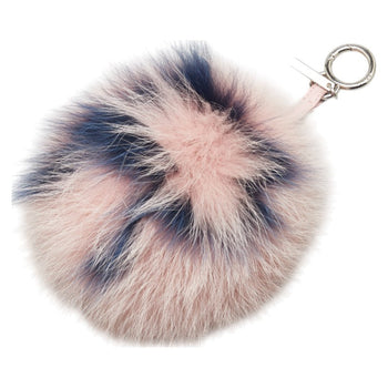 Fendi Pom-Pom Charm Key Ring Keychain 7Sr45R Pink Blue Fur Leather