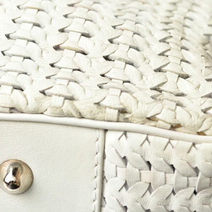 Christian Dior Tote Bag Lady Intrecciato White Silver