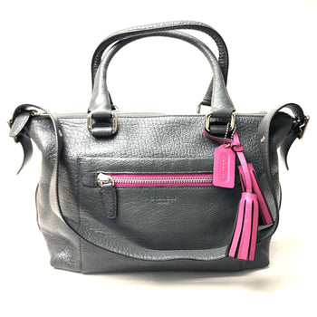 Coach 21140 Textured Legacy Bag Shoulder Bag Charcoal Gray Gray Fuchsia Pink