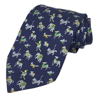 Hermes Hermes Tie Hunting Tiger Elephant 100% Silk Navy