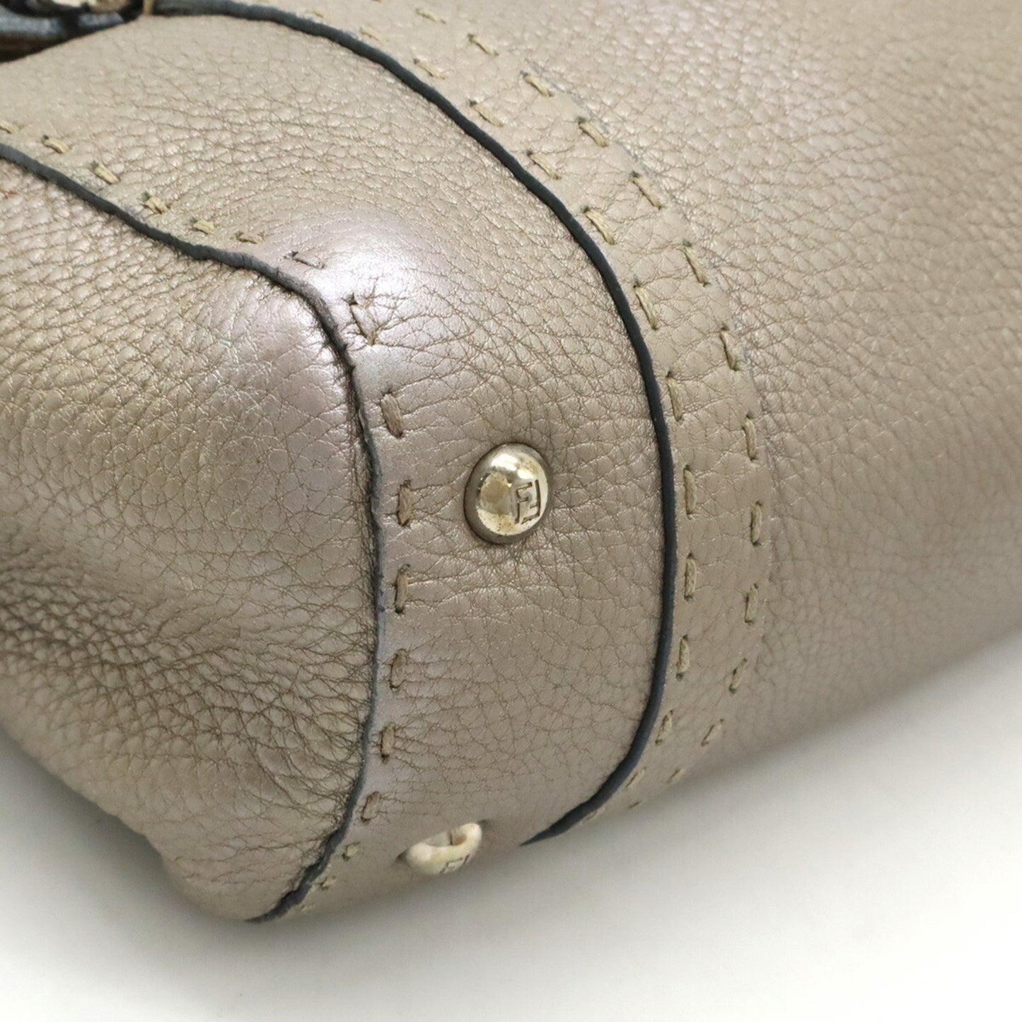 Fendi Selleria Mini Linda Handbag Metallic Leather Champagne Silver 8Br486