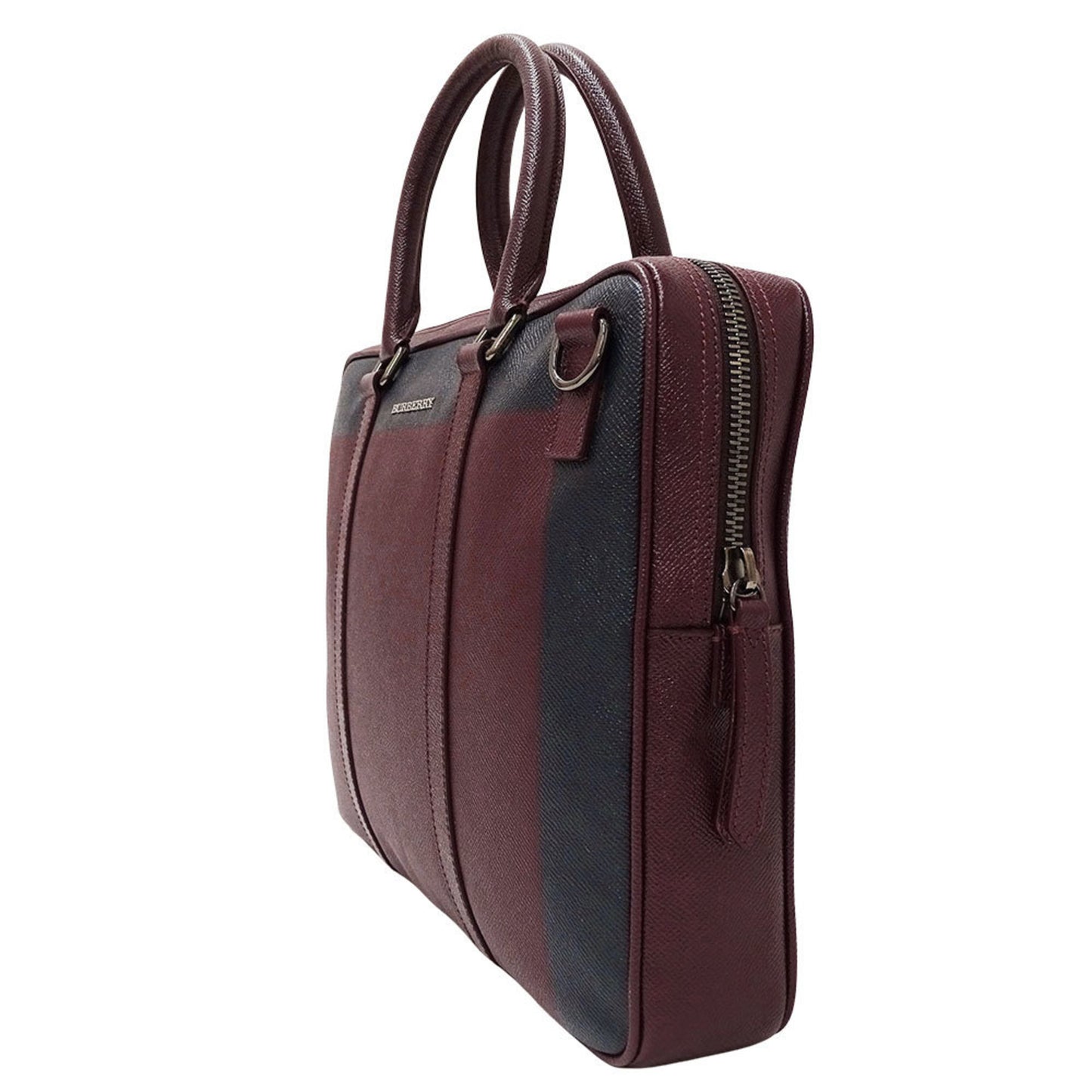 Burberry Men'S Leather Business Bag In Bordeaux And Navy. Perfect For Handbags