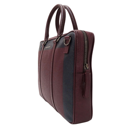 Burberry Men'S Leather Business Bag In Bordeaux And Navy. Perfect For Handbags