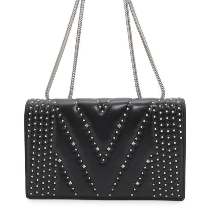 Mcm Chain Shoulder Bag Studs Leather 2Way Black