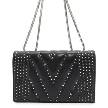 Mcm Chain Shoulder Bag Studs Leather 2Way Black