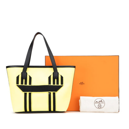 Hermes Pur Sangle Handbag Tote Bag Yellow Black Canvas Taurillon Clemence