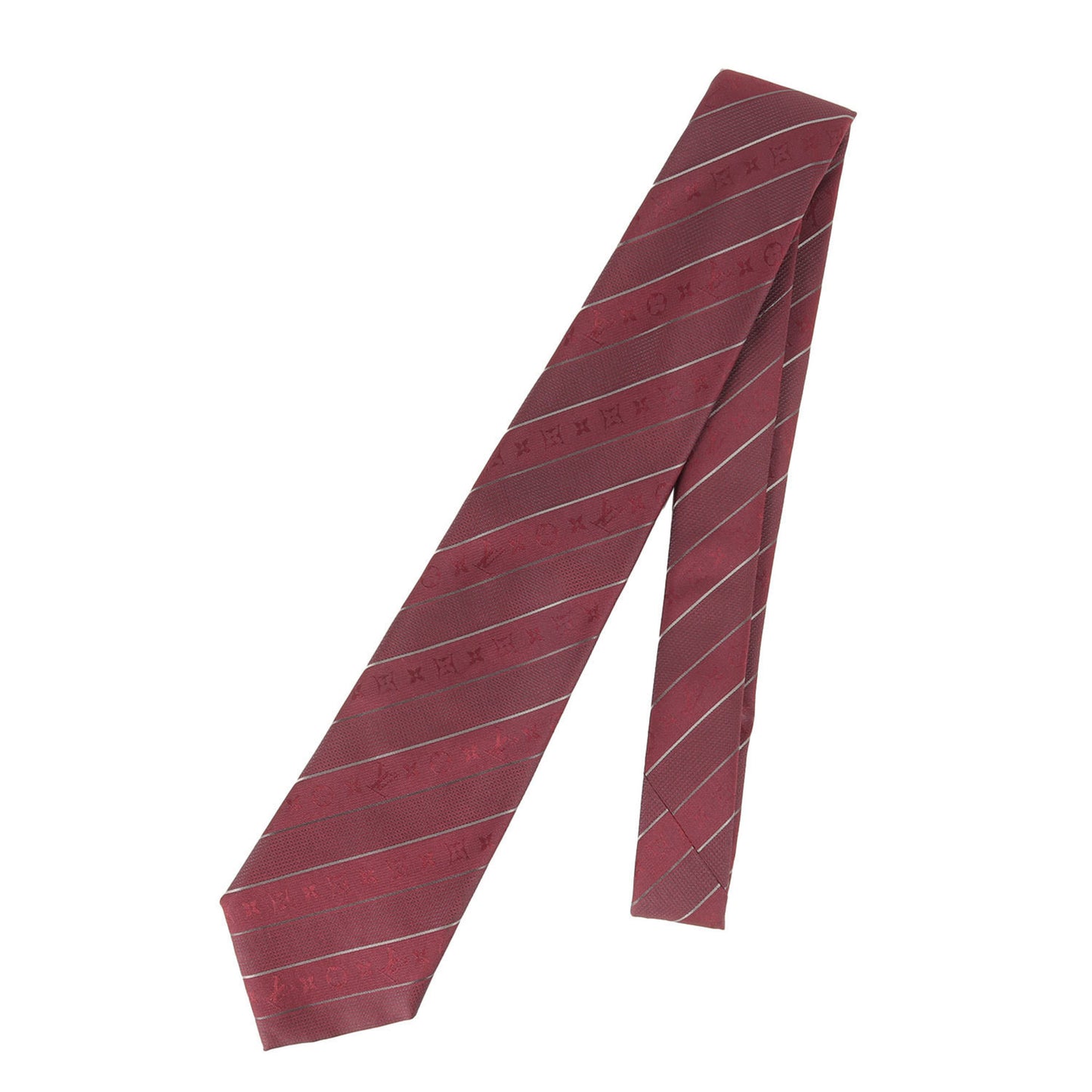 Louis Vuitton Monogram Regimental Silk Wine Red Tie For Men