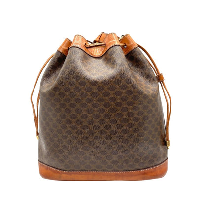 Celine Triomphe Drawstring Shoulder Bag M90 Macadam Pattern Vintage Gold Hardware