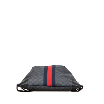 Gucci Gg Supreme Sherry Line Drawstring Backpack 473872 Gray Black Leather