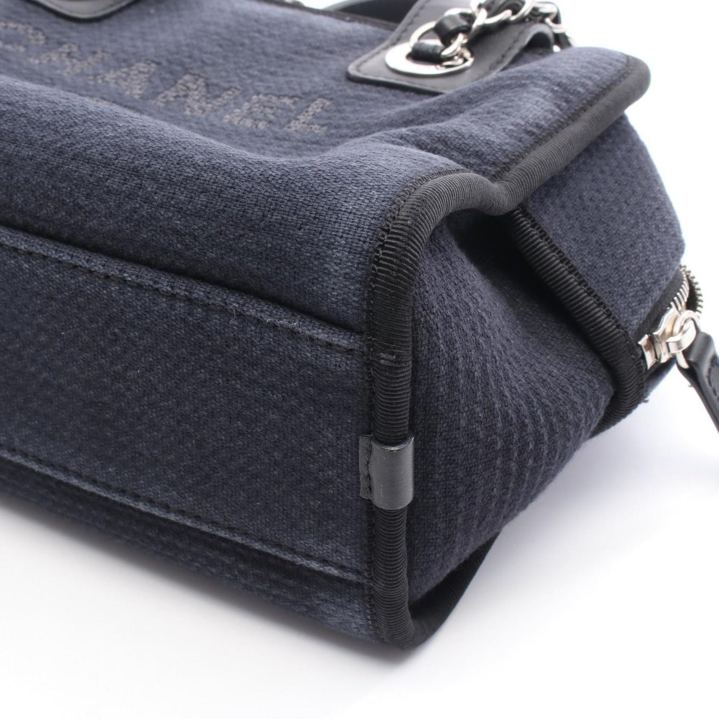 Chanel Deauville Bowling Bag Shoulder Canvas Leather