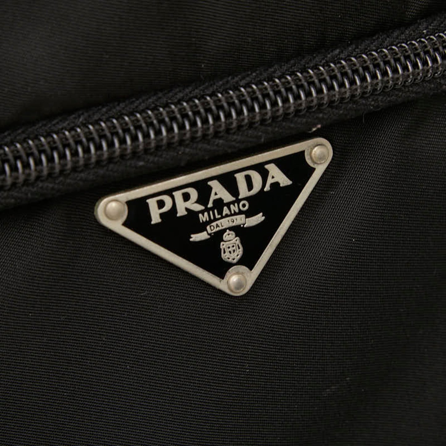 Prada Triangle Logo Plate Shoulder Bag Black Nylon