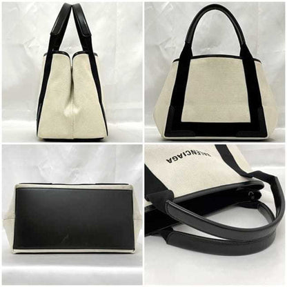 Balenciaga Tote Bag Navy Cabas Ec-23052 Natural White Black 339933 Canvas Leather 1081 U 002123