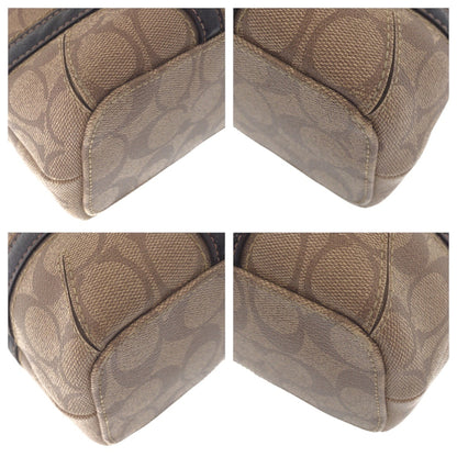 Coach Signature Brown Silver Hardware Leather Shoulder Bag Pochette