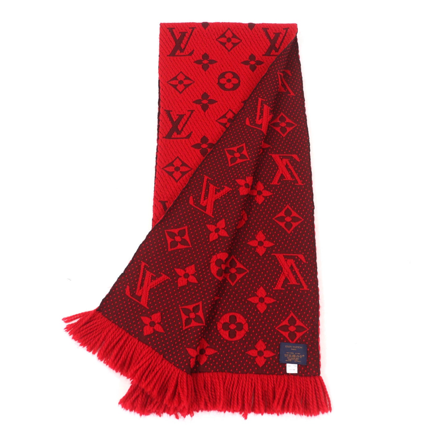 Louis Vuitton M72432 Echarpe Logomania Silk Blend Ruby Monogram Fringed Scarf