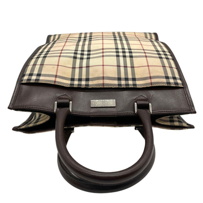 Burberry Nova Check Handbag Tote Bag In Beige And Brown Canvas Leather With Silver Hardware For Men